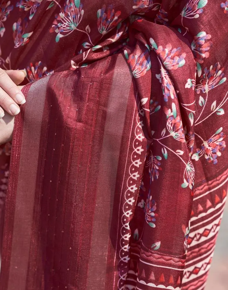 Maroon Silk Printed Sarees