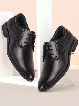 Men Black Wedding Party Embossed Design Oxford Lace Up Shoes