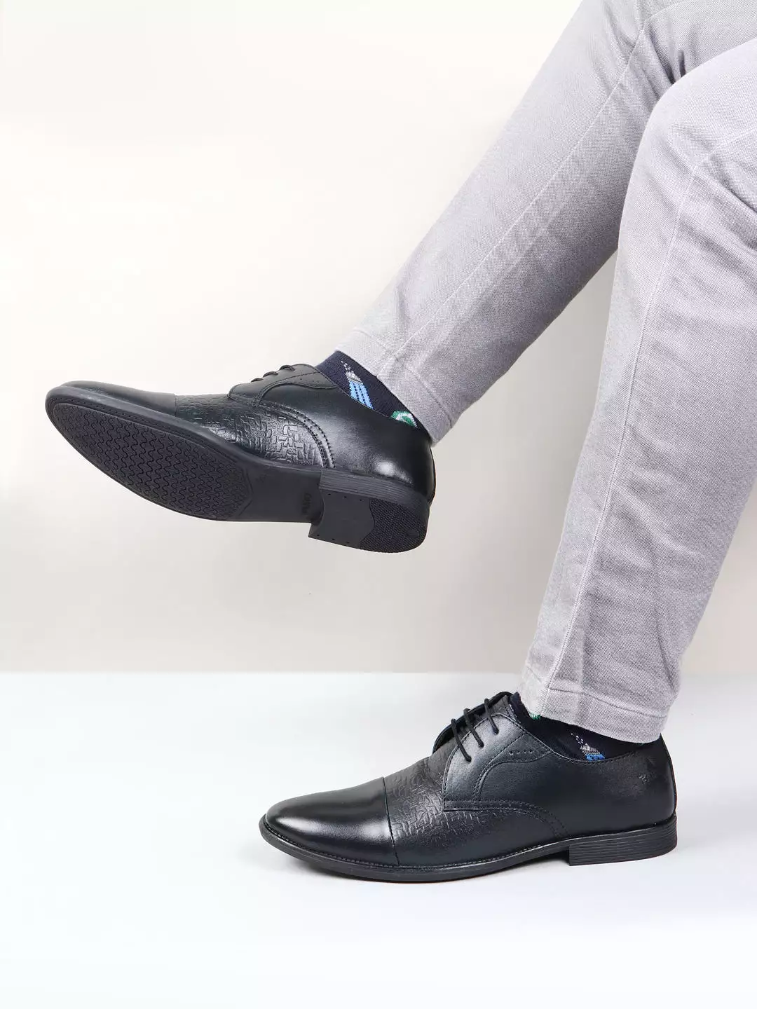 Men Black Wedding Party Genuine Leather Embossed Design Oxford Lace Up Shoes