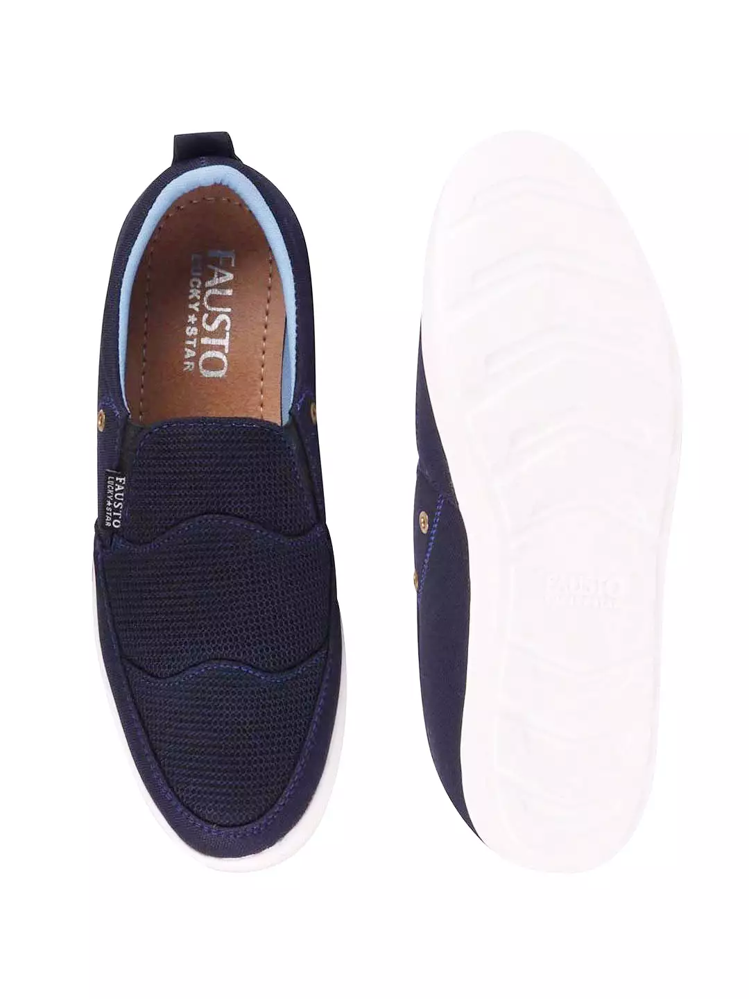 Men Blue Casual Canvas Slip-On Loafers