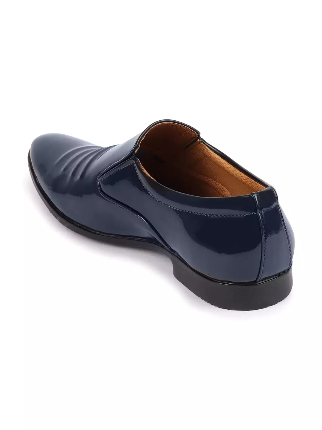 Men Blue Casual Patent Leather Slip-On Loafers