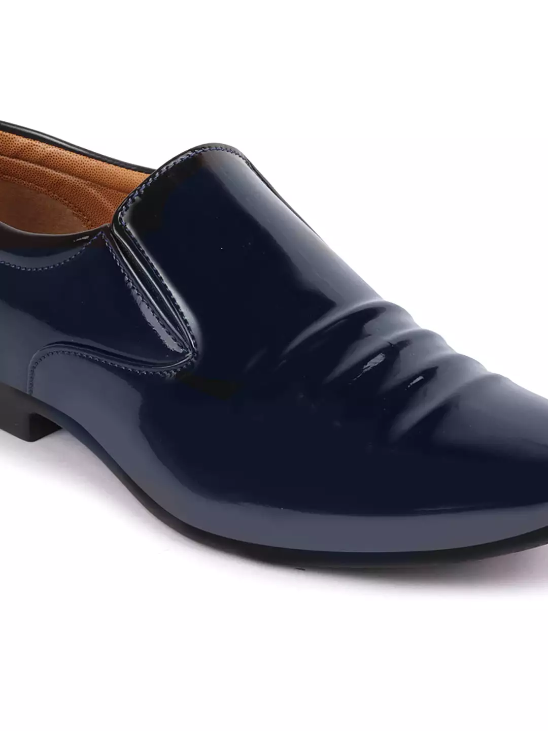 Men Blue Casual Patent Leather Slip-On Loafers