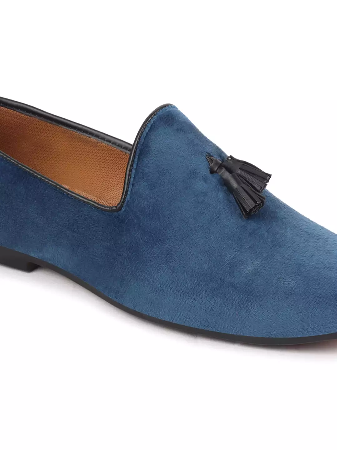 Men Blue Casual Velvet Slip-On Loafers