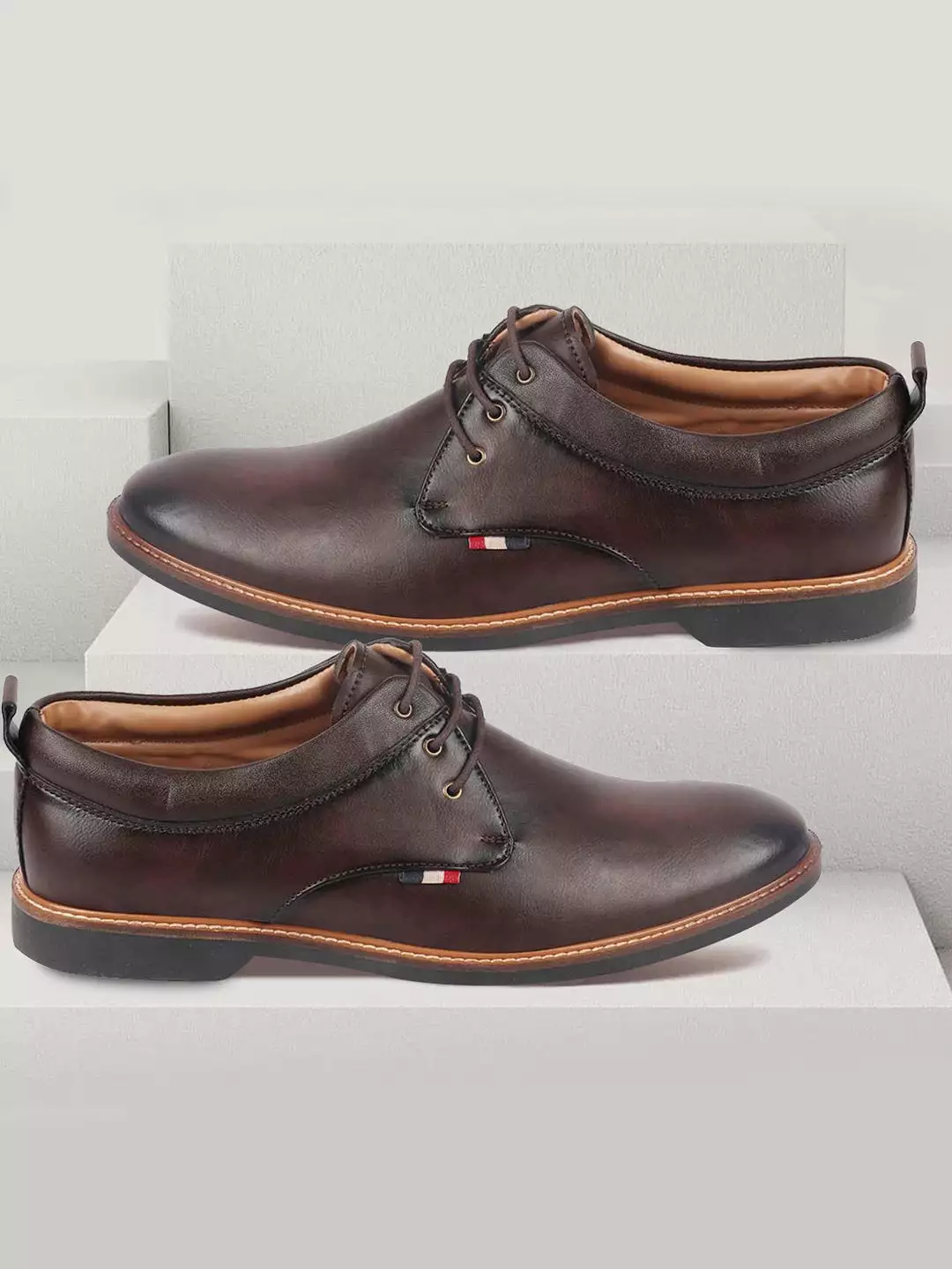 Men Brown Formal Lace Up Oxford Shoes with TPR Welted Sole