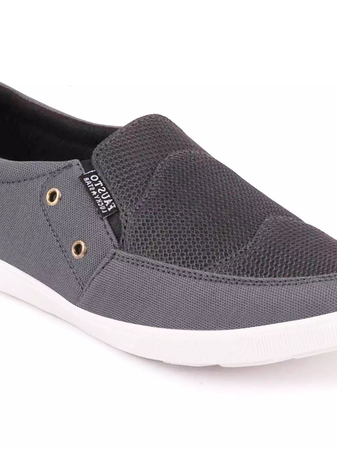 Men Grey Casual Canvas Slip-On Loafers