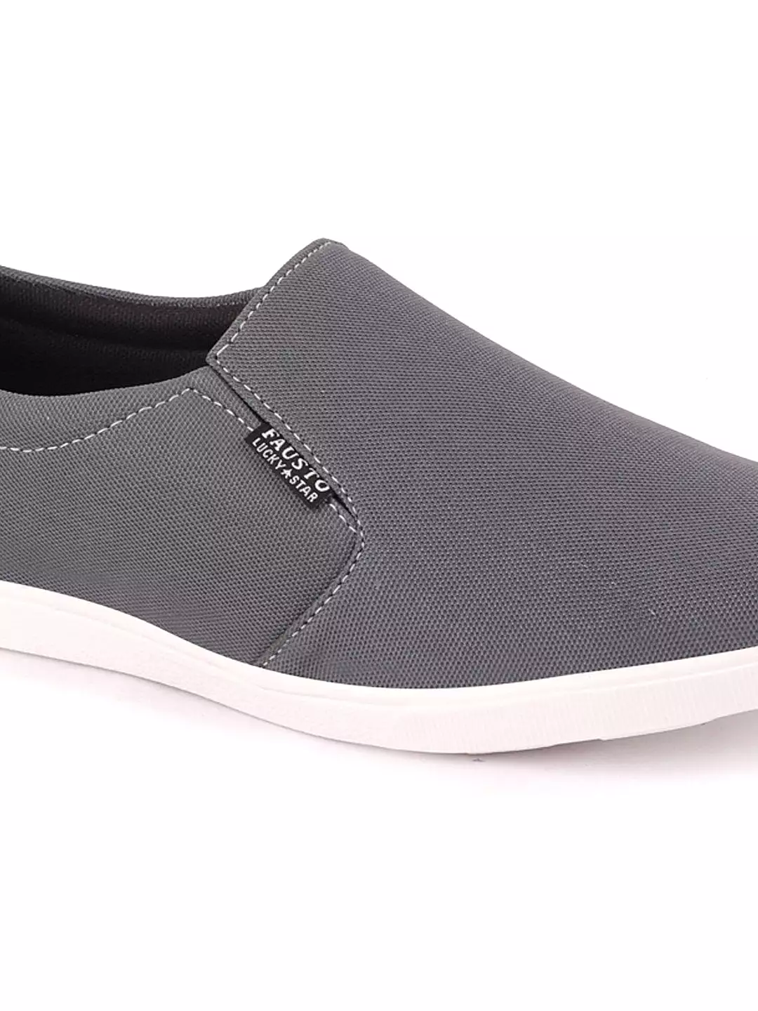 Men Grey Casual Canvas Slip-On Loafers