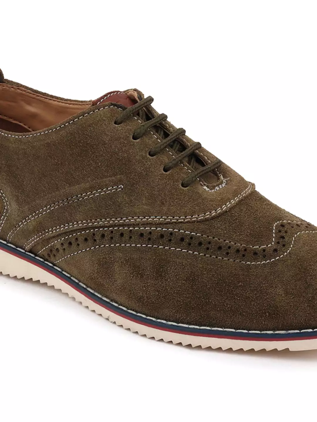 Men Olive Suede Leather Oxford Casual Shoes