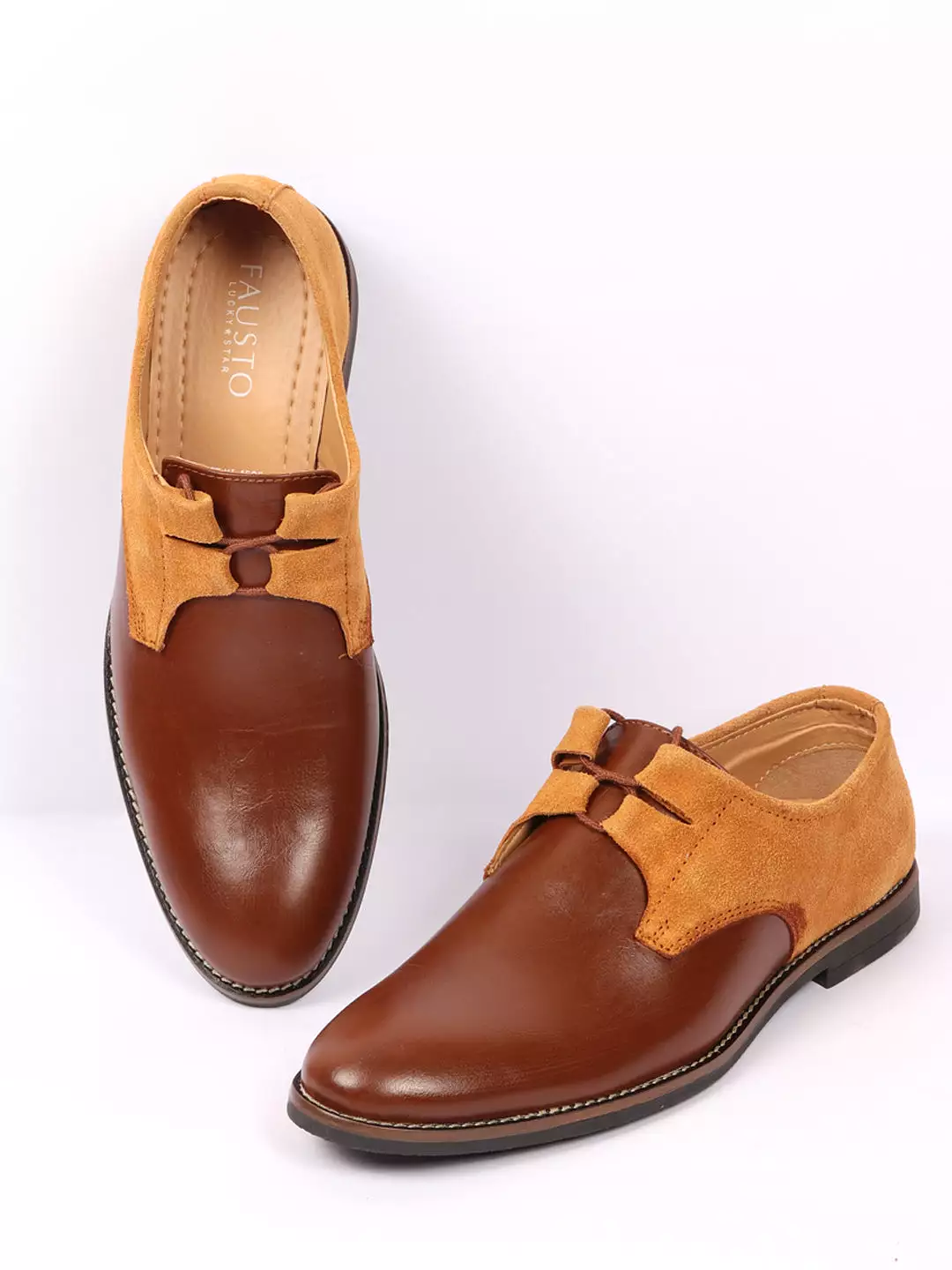 Men Tan Formal Leather Lace Up Oxford Shoes with TPR Welted Sole