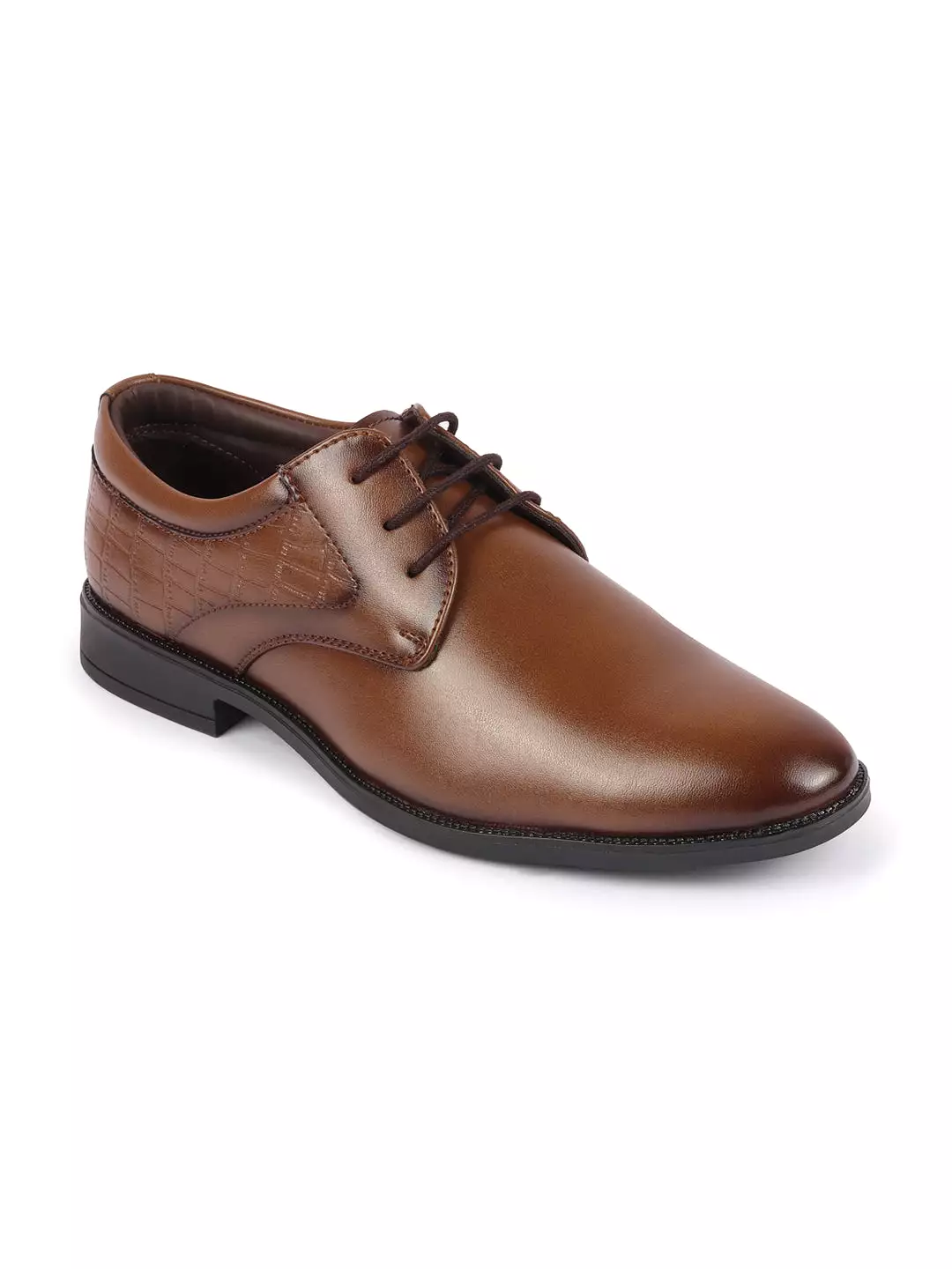 Men Tan Wedding Party Embossed Design Oxford Lace Up Shoes