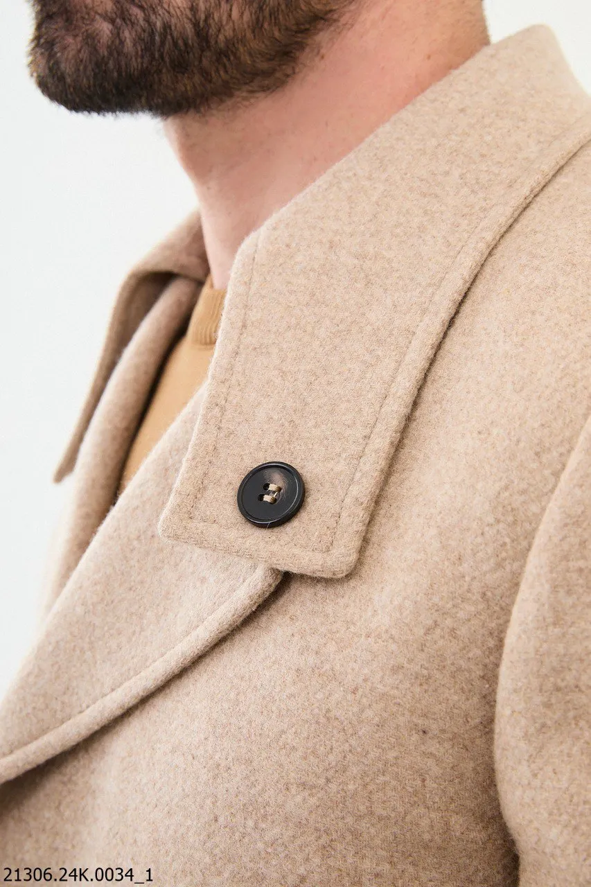 Men's Beige Asymmetrical Button Winter Coat