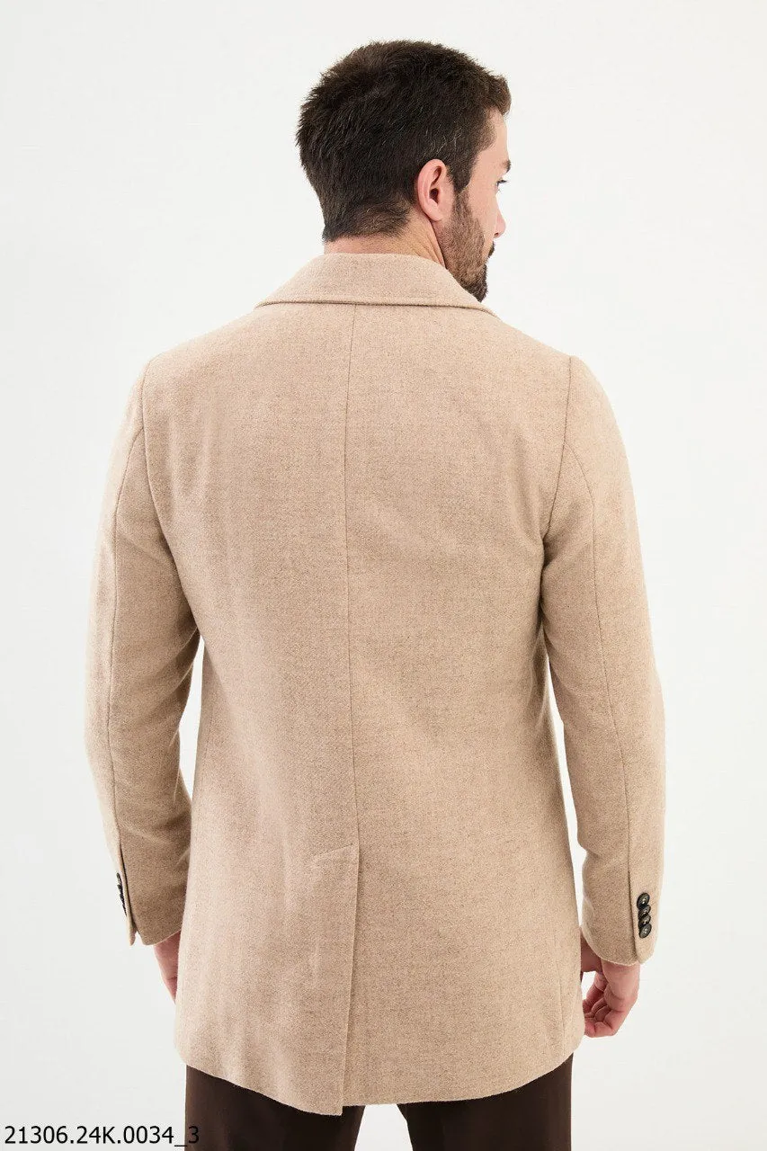 Men's Beige Asymmetrical Button Winter Coat