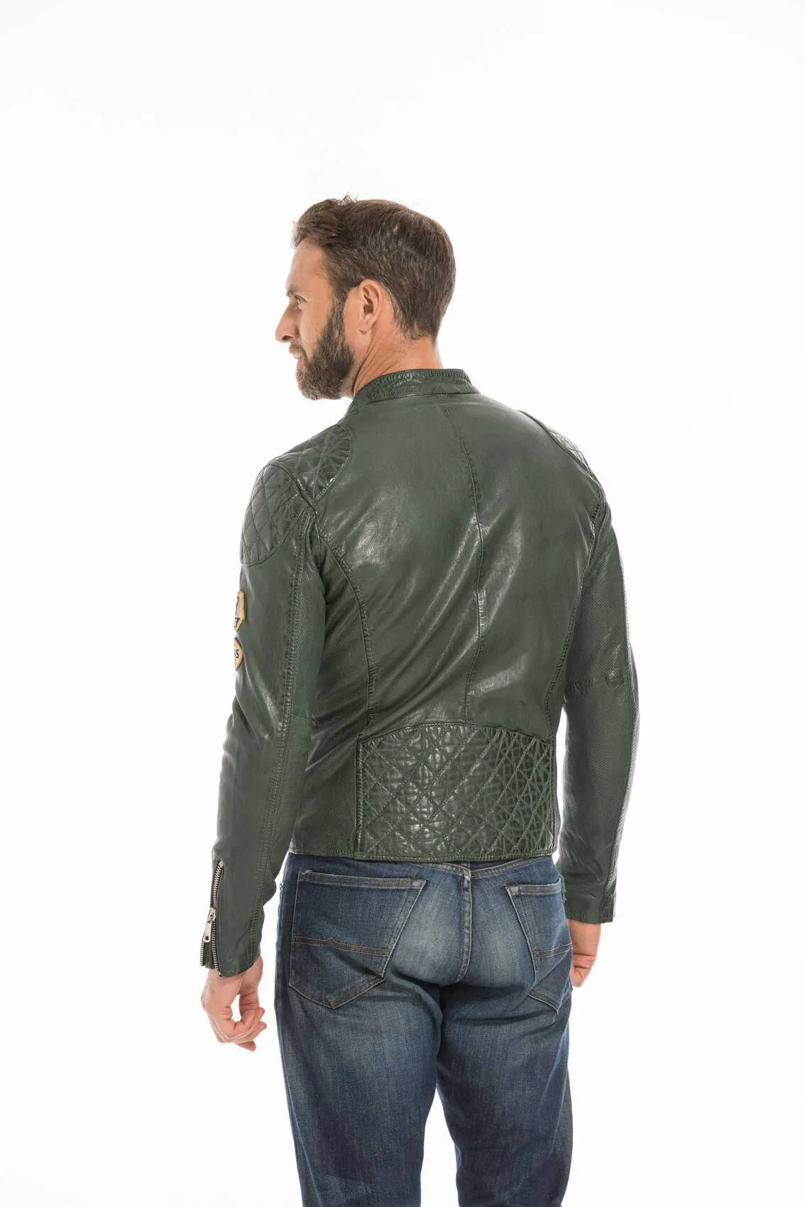 Men's green motorcycle style leather jacket nitro barcelona