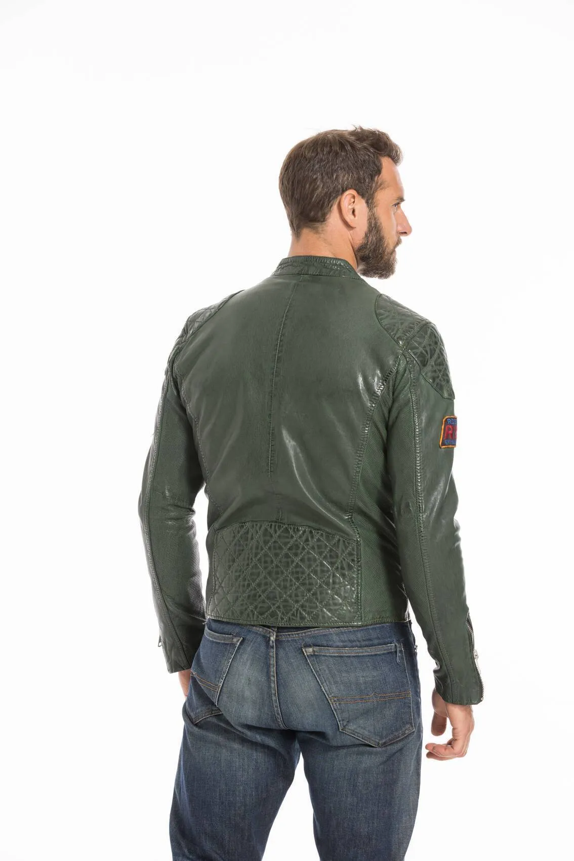 Men's green motorcycle style leather jacket nitro barcelona