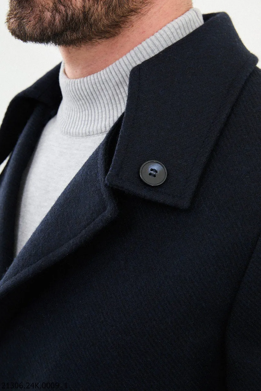 Men's Navy Asymmetrical Button Winter Coat