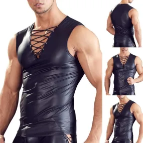 Mens Sexy Faux Leather Tank Top