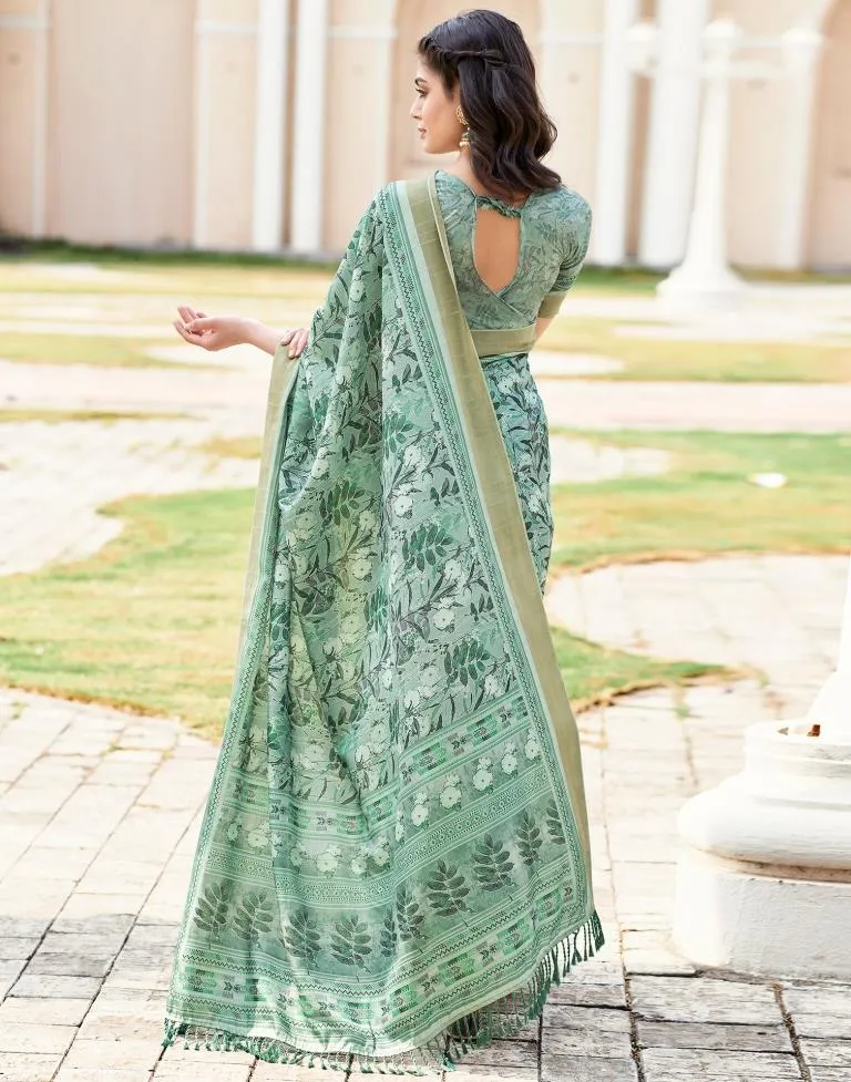 Mint Green Silk Printed Sarees