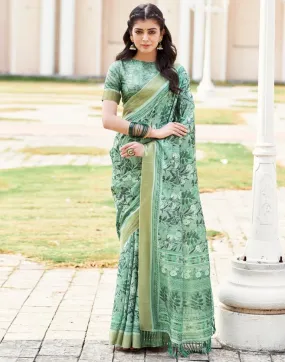 Mint Green Silk Printed Sarees