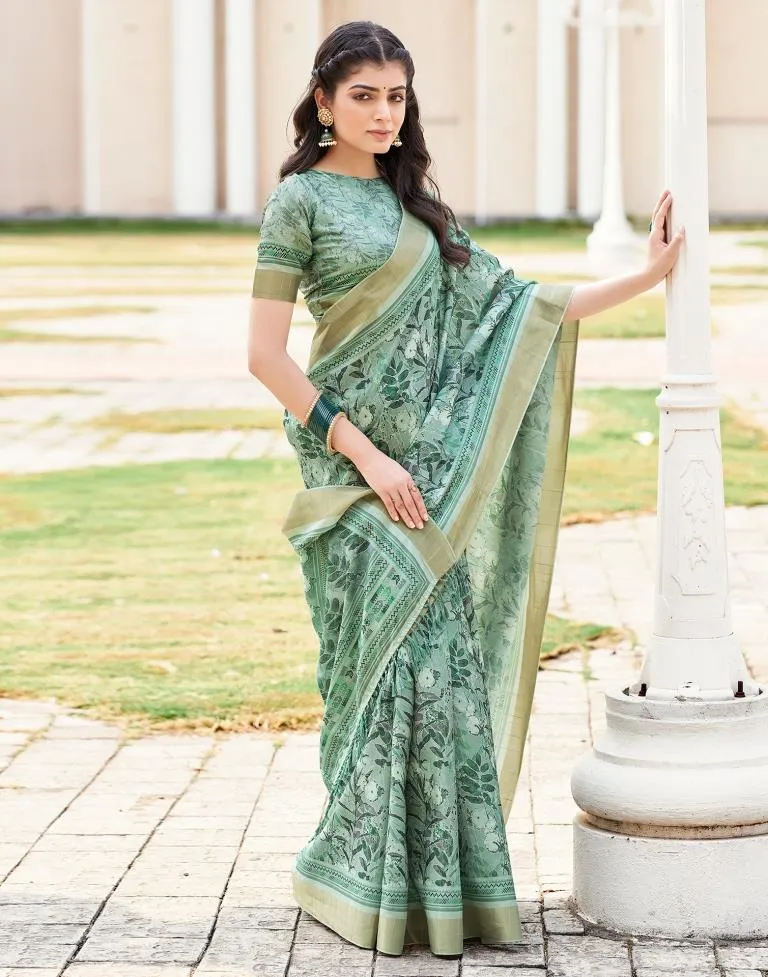 Mint Green Silk Printed Sarees