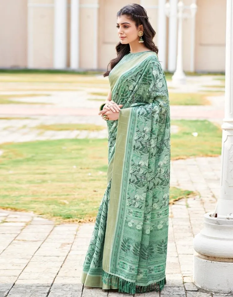 Mint Green Silk Printed Sarees