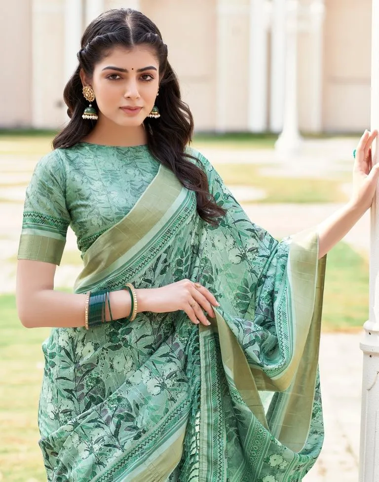 Mint Green Silk Printed Sarees