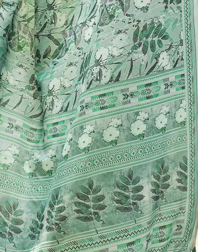 Mint Green Silk Printed Sarees