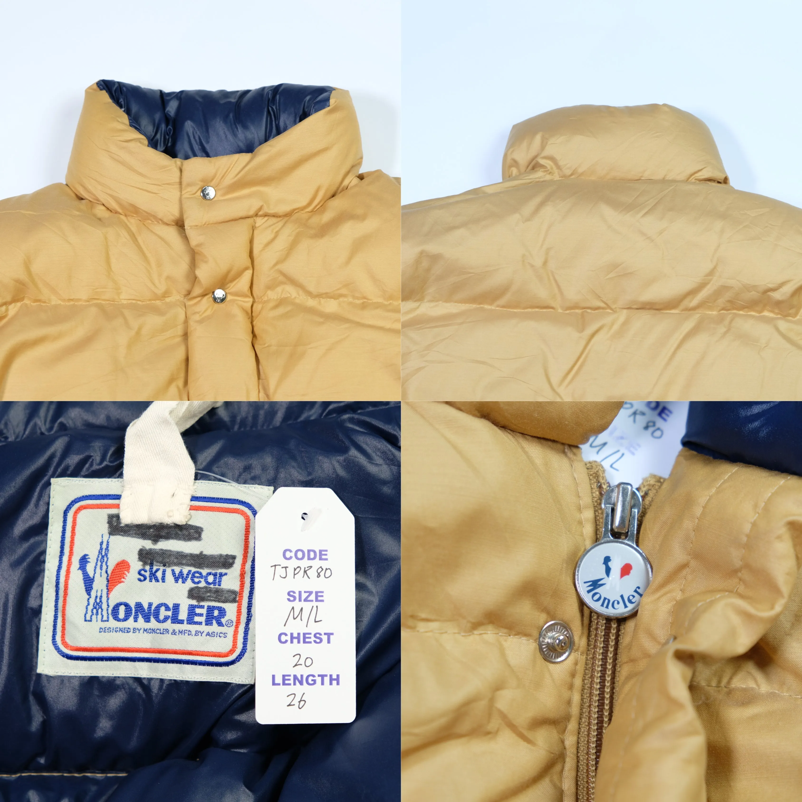 Moncler Asics Vintage 1980s Beige Puffer Jacket Medium/Large