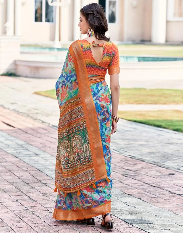 Multi Linen Printed Sarees