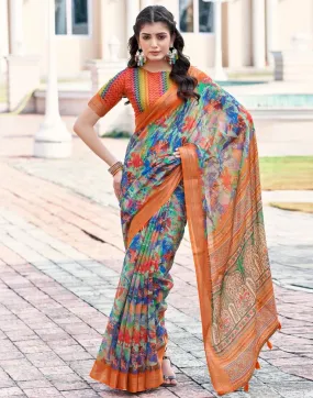 Multi Linen Printed Sarees