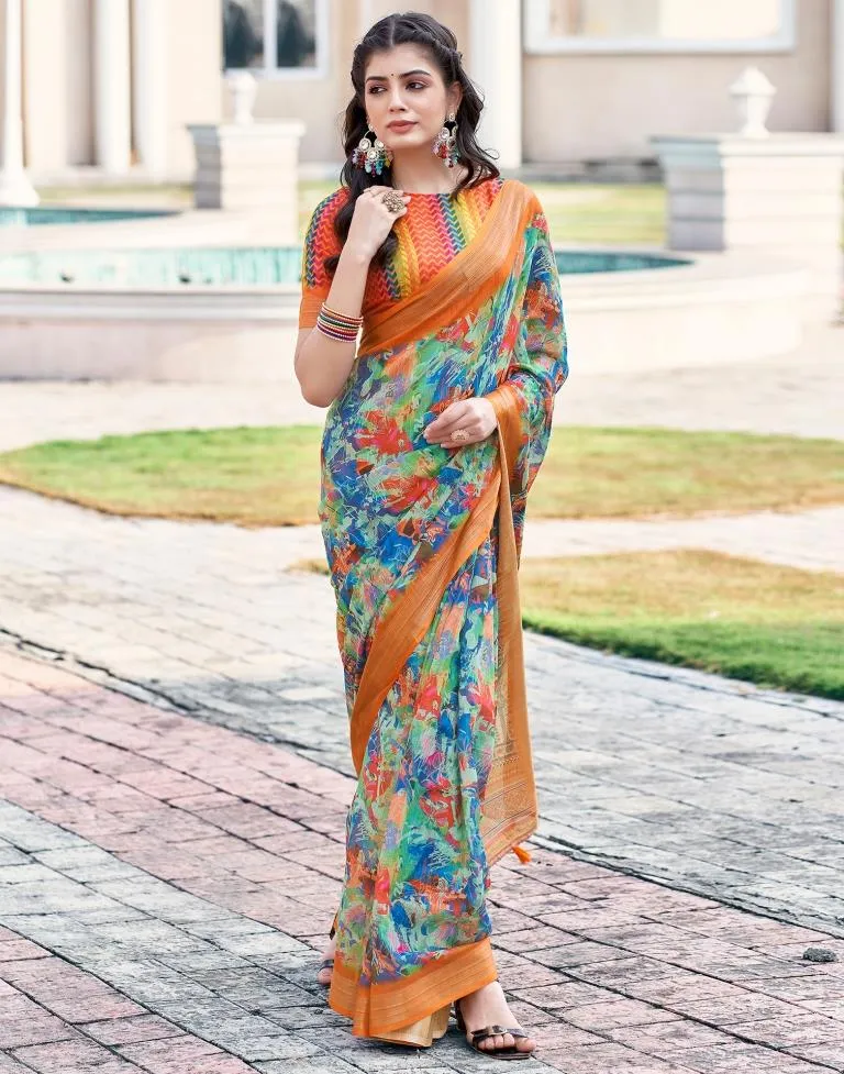 Multi Linen Printed Sarees