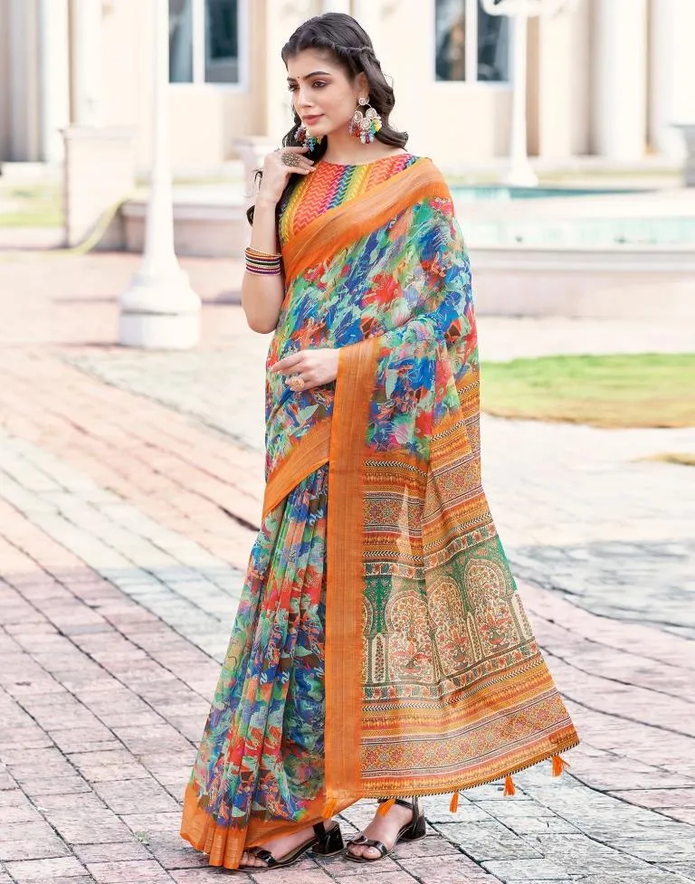 Multi Linen Printed Sarees