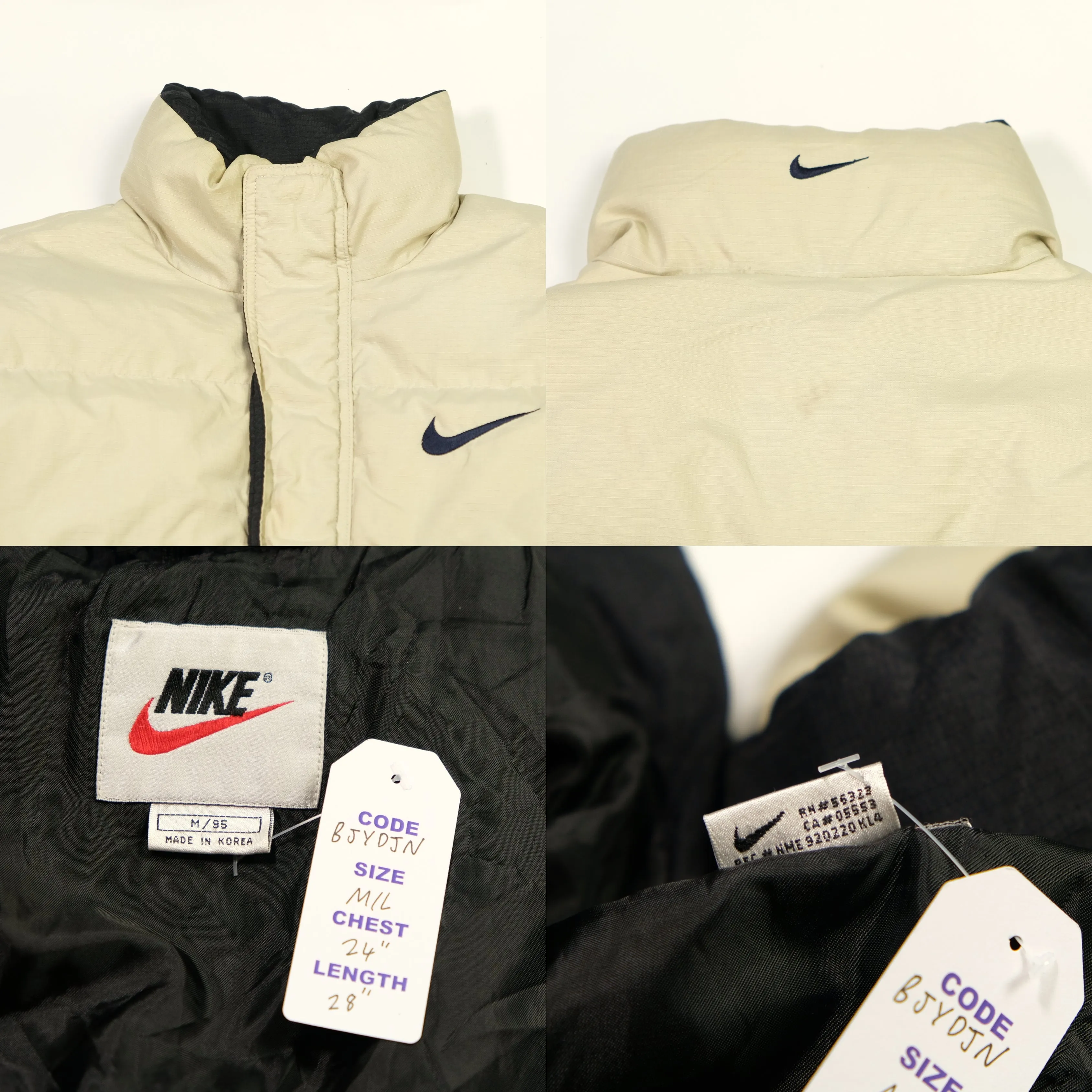 Nike Vintage 1990s Beige Puffer Jacket Medium/Large