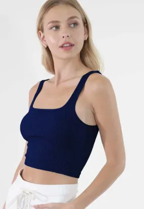 NIKIBIKI - Square Neck Rib Crop Top Indigo