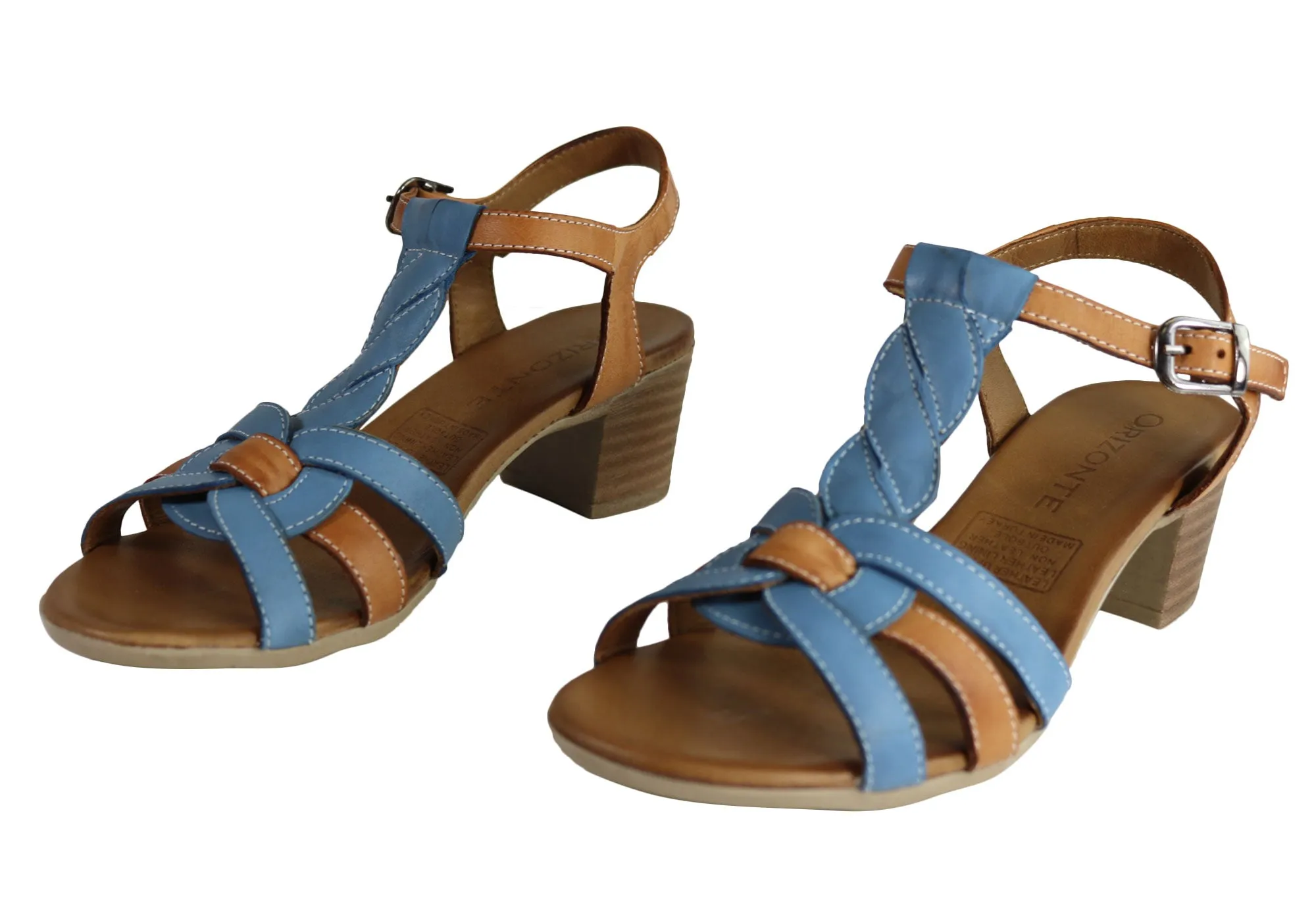 Orizonte Candi Womens European Leather Mid Heel Comfortable Sandals