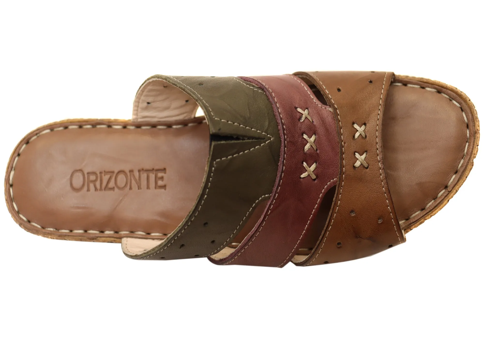 Orizonte Cottage Womens Comfortable European Leather Slides Sandals