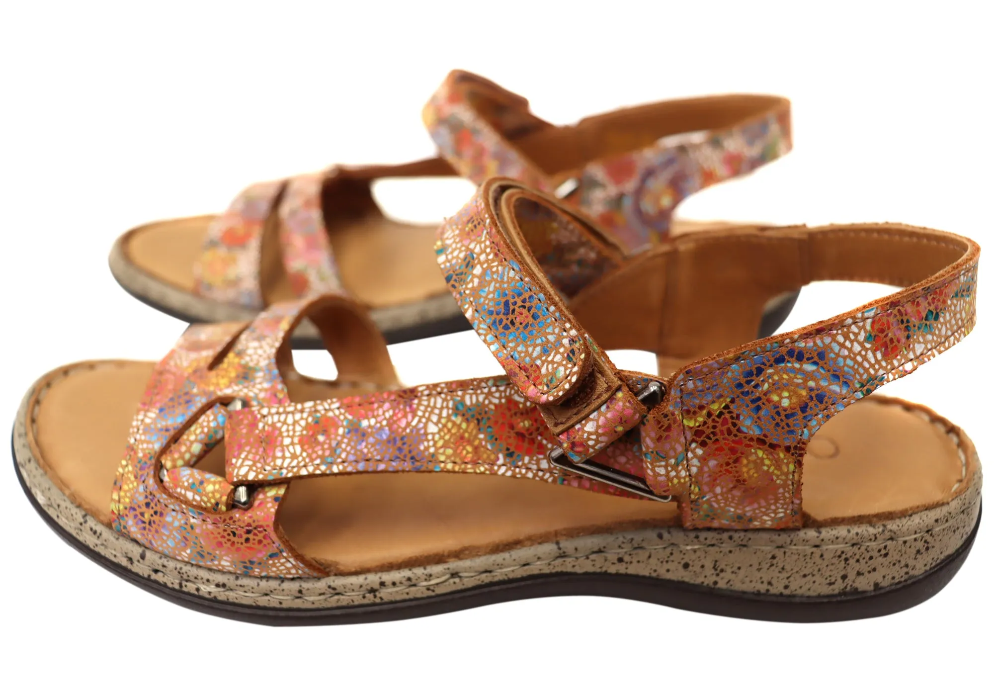 Orizonte Floral Womens Comfortable European Leather Sandals