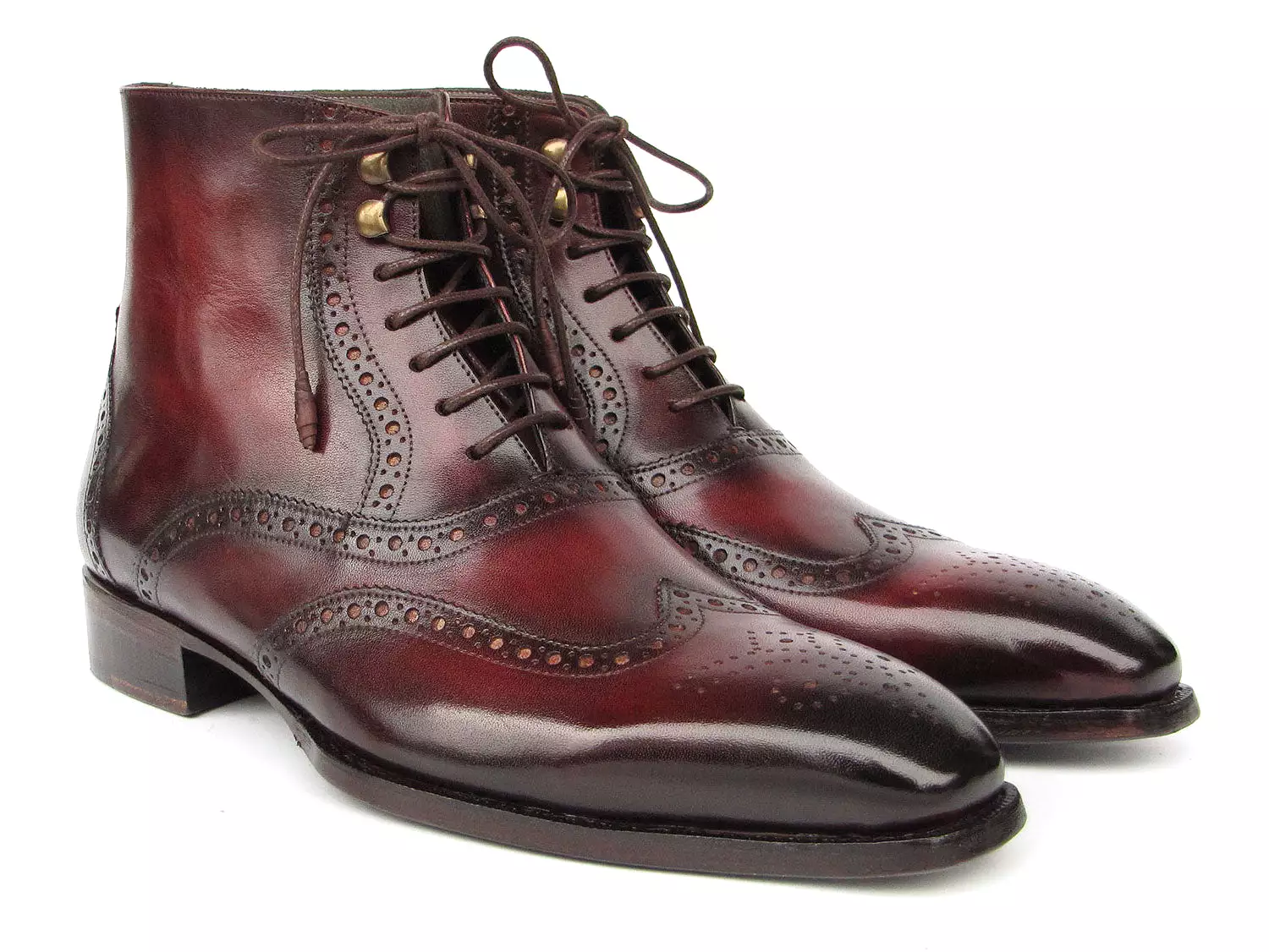 Paul Parkman Men's Bordeaux Burnished Leather Goodyear Welted Wingtip Boots - BT4861-BRD