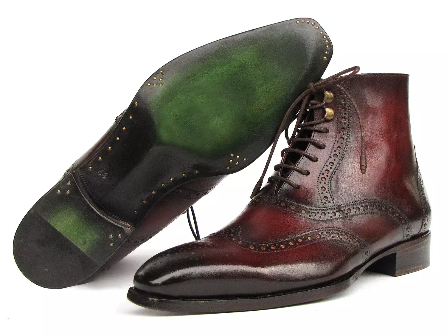 Paul Parkman Men's Bordeaux Burnished Leather Goodyear Welted Wingtip Boots - BT4861-BRD