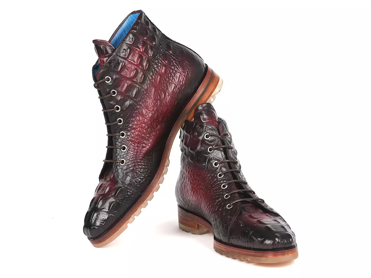 Paul Parkman Men's Bordeaux Croco Embossed Leather Boots - 12811-BRD