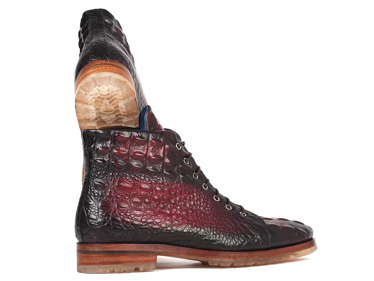 Paul Parkman Men's Bordeaux Croco Embossed Leather Boots - 12811-BRD