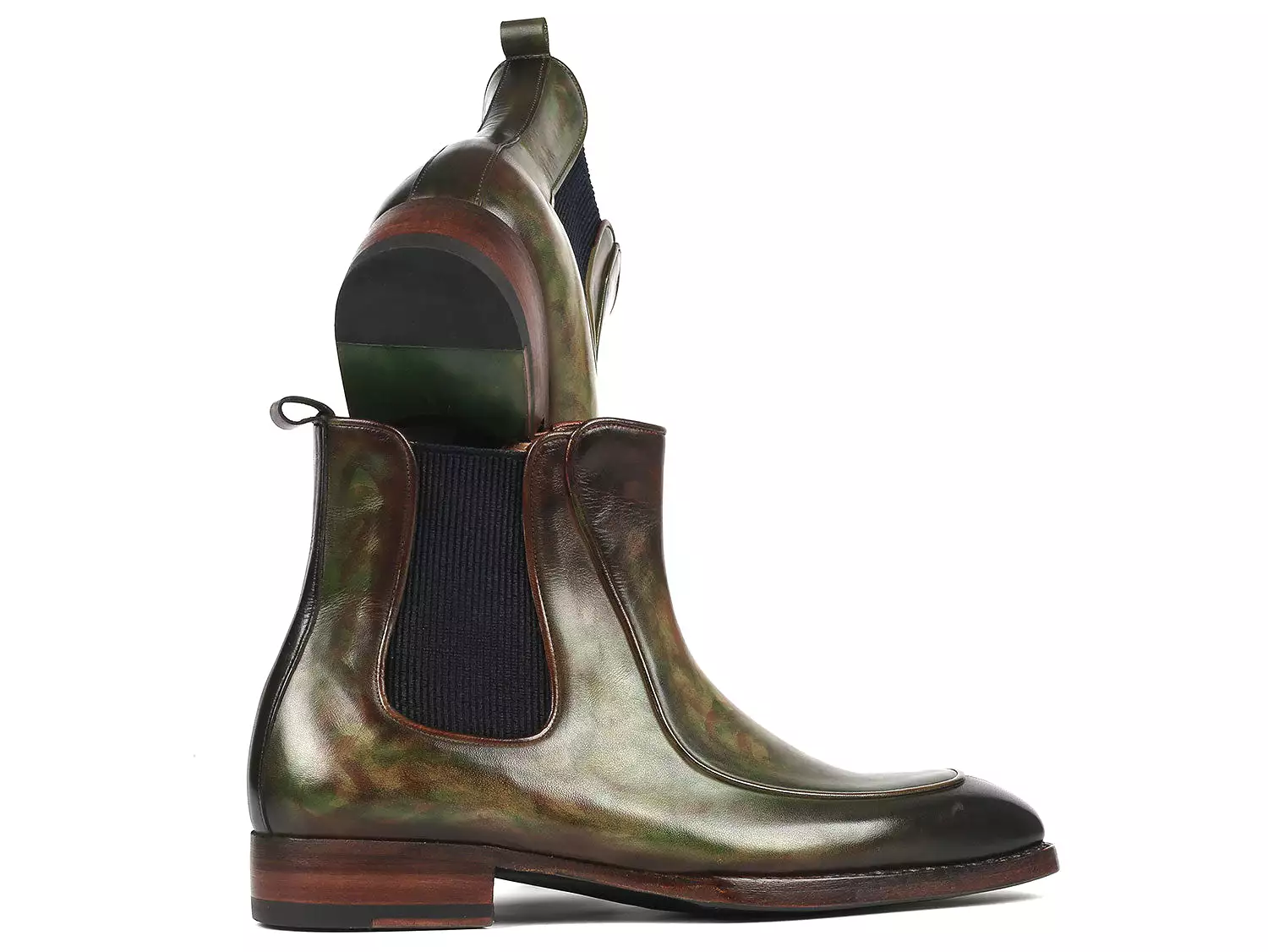 Paul Parkman Men's Green Handpainted Chelsea Boots Goodyear Welted - BT822GRN