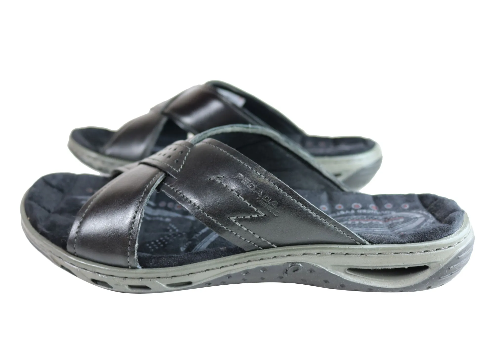 Pegada Jerry Mens Leather Comfy Cushioned Slide Sandals Made In Brazil