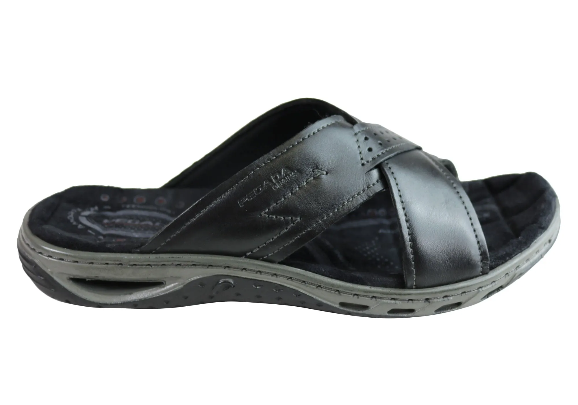 Pegada Jerry Mens Leather Comfy Cushioned Slide Sandals Made In Brazil