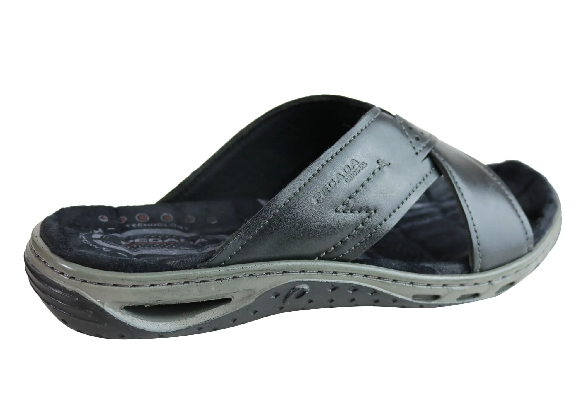 Pegada Jerry Mens Leather Comfy Cushioned Slide Sandals Made In Brazil