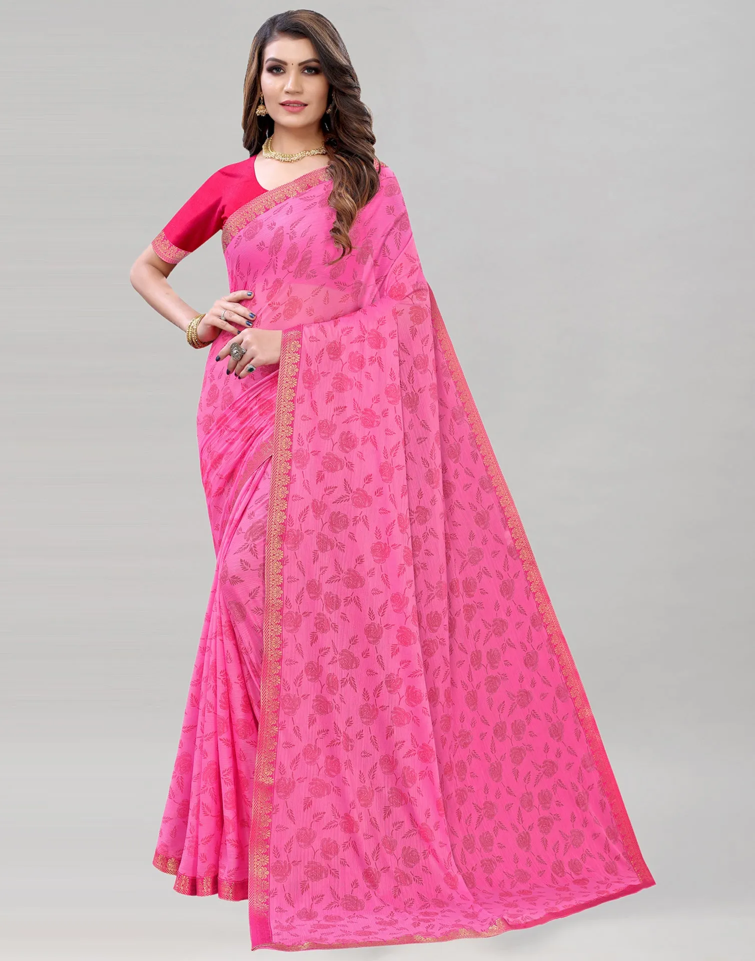 Pink Printed Saree