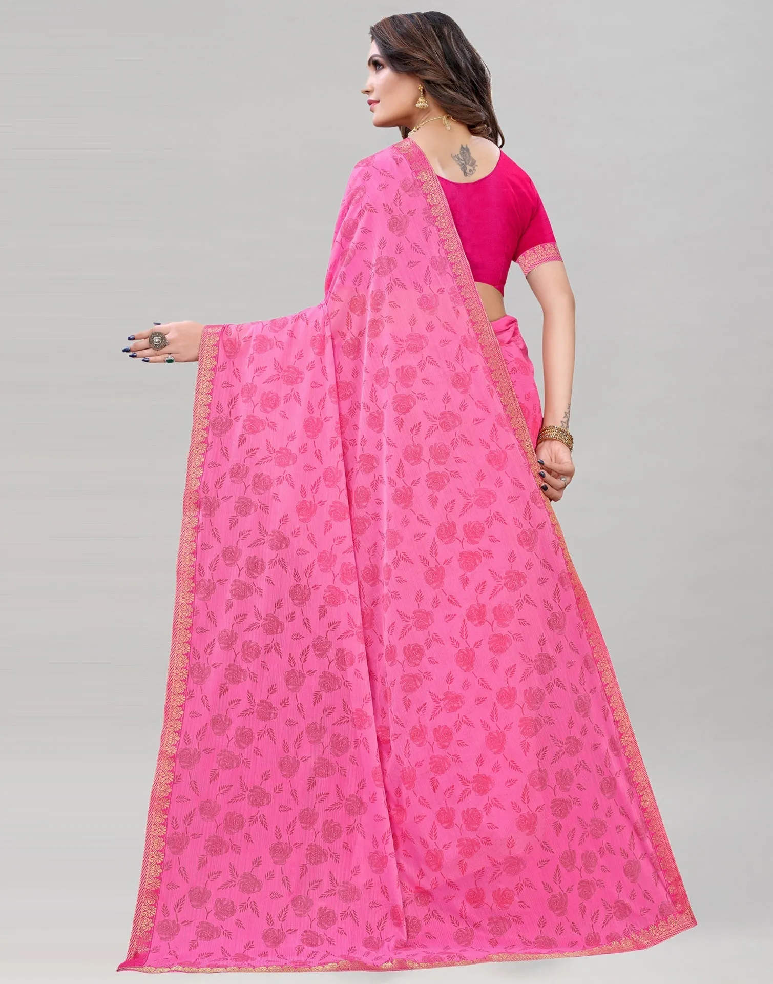 Pink Printed Saree