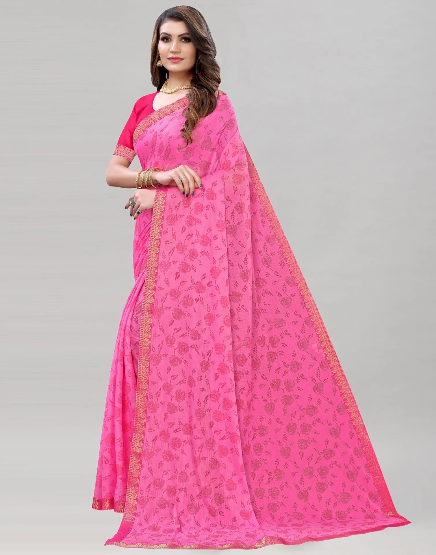 Pink Printed Saree