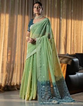 Pista Green Cotton Woven Sarees