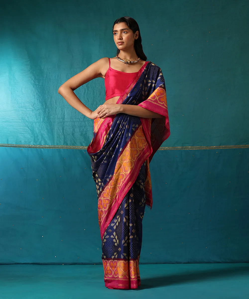 Purple And Pink Handloom Pure Mulberry Silk Ikat Patola Saree