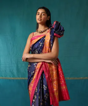 Purple And Pink Handloom Pure Mulberry Silk Ikat Patola Saree