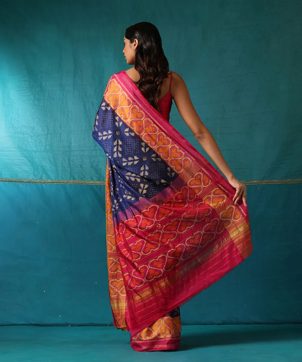 Purple And Pink Handloom Pure Mulberry Silk Ikat Patola Saree